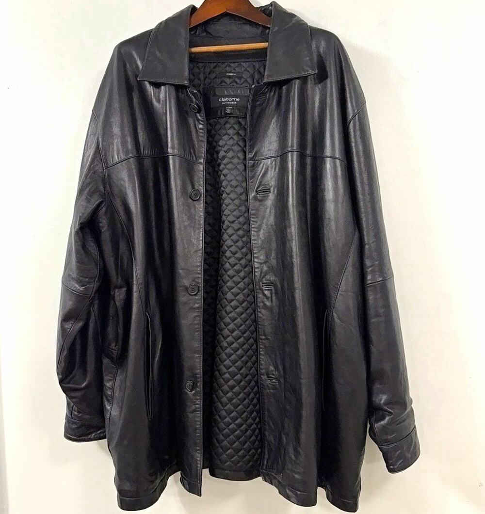 Claiborne Mens 3X Black Lambskin Leather Jacket Coat Quilted Lined Big Tall